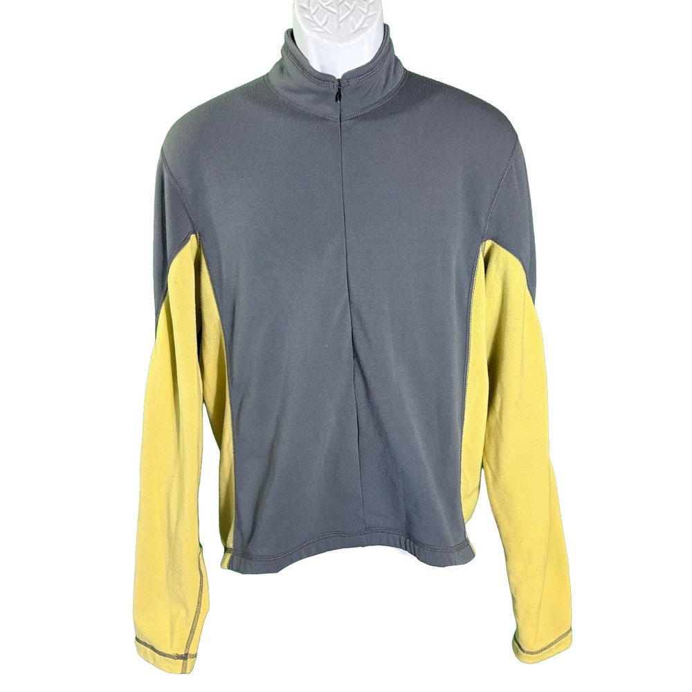 REI Cycling Jersey Mens Medium Gray Yellow Fleece Lined Quarter Zip Back Pocket